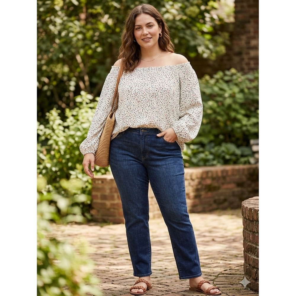 LOFT Outlet XL White Abstract Dot Off The Shoulder Modal Blouse Long‎ Sleeve Top